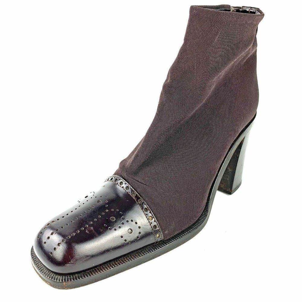 VIA SPIGA Italian Leather‎ Cap Toe Canvas Heel Ankle Boots